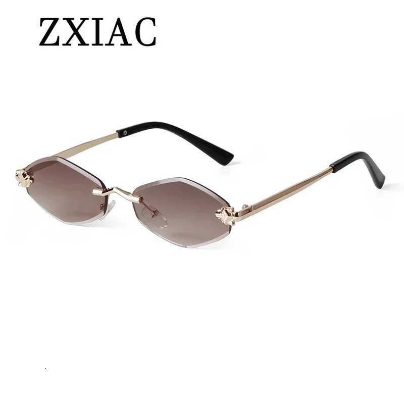 ZXIAC Fashion Rimless Frame Sunglasses Women Wolf Head Sun Glasses Men Frameless Metal Thin Leg Shades UV 250311