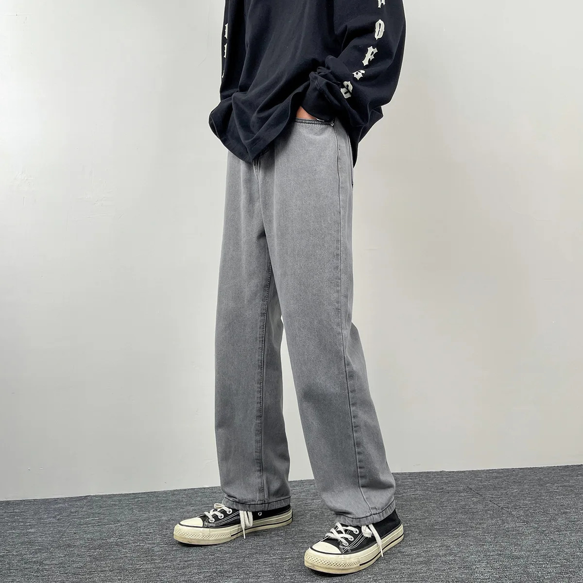 Mens Casual Jeans | Korean Euro US Style Straight Wide Leg Denim Pants Solid Color Trendy n 250311