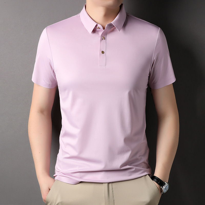 Ice silk short sleeved polo shirt, business casual formal wear, no iron high-end pure color high elasticity t-shirt, men's light luxury tracksuit