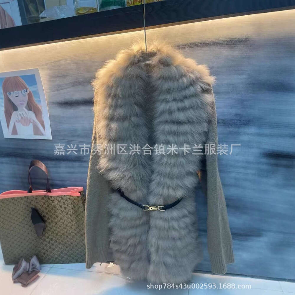 New Genuine Fox Women's Fur Cardigan Jacket, Knitted Sweater, Winter Fur, Spring And Autumn Goods Jacket