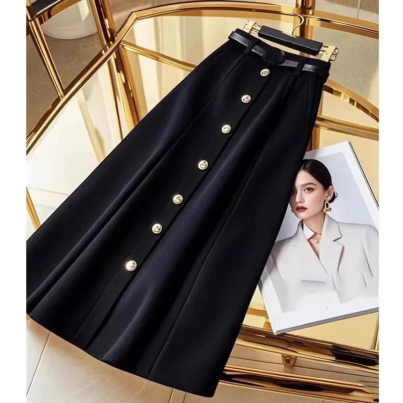 Highend Ladies Aline Long Skirts Autumn Winter Feminine Solid Color High Waist Skirt Korean Women Fashion Leisure Maxi Ski 250311