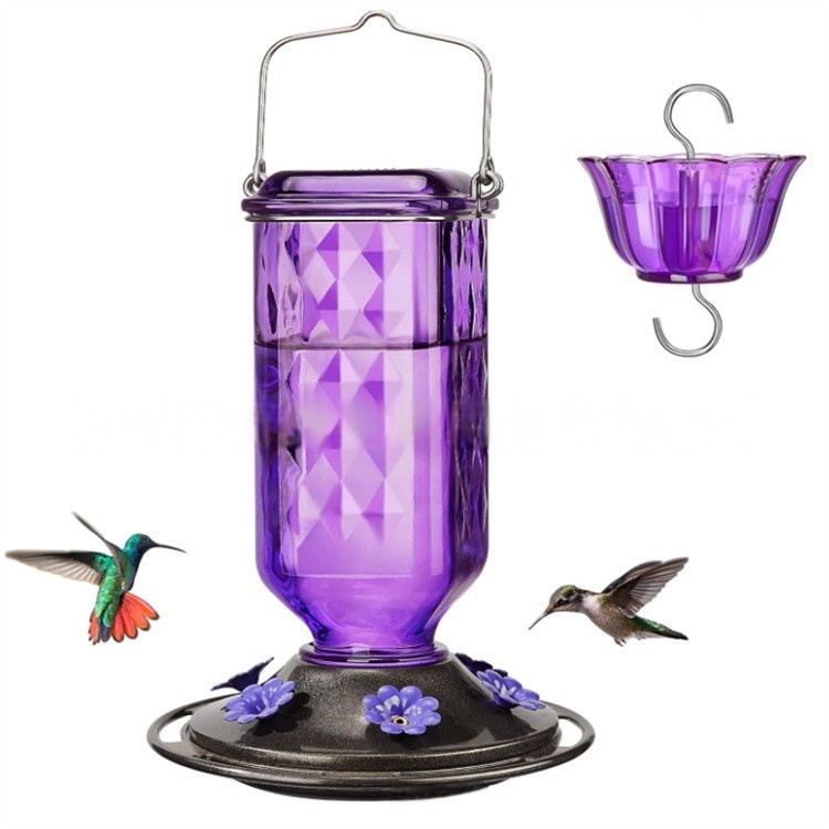 Kingsyard 24oz Glass Hummingbird Feeder for Outdoor Hanging, with Ant Moat & 6 Feeding Port, Bird Nectar Feeder for Garden decoration