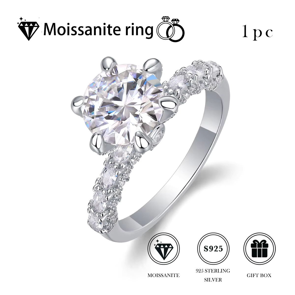 Wholesale Factory Price Moissanite Jewelry 925 Silver Iced Out Diamond Rings Moissanite Ring