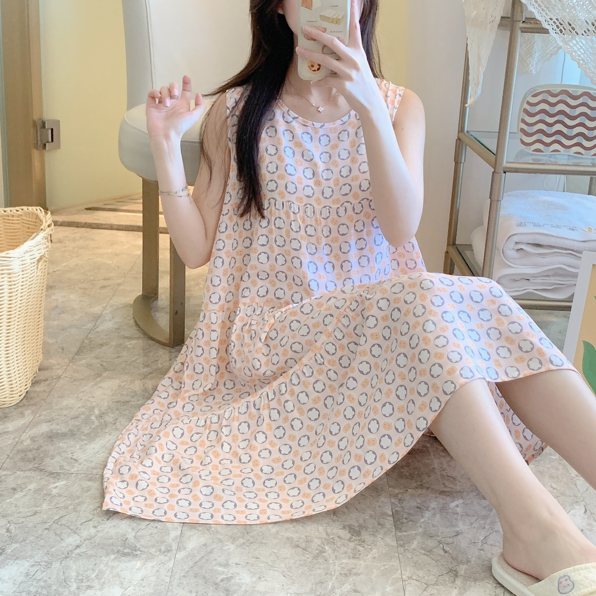 B940-Pajamas for women new summer short-sleeved trousers with chest pads thin casual outerwear home clothes