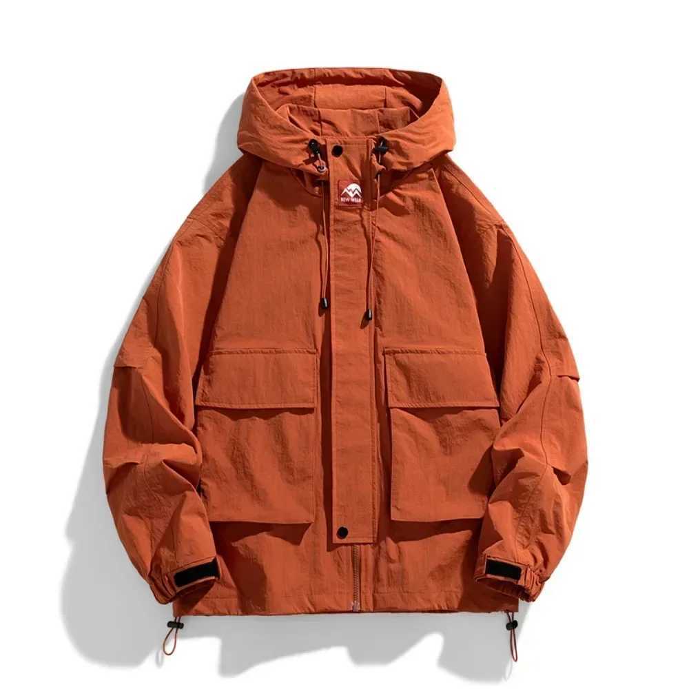 Hoodie Jackets Men Windbreaker Jacket Hip Hop Solid Color Outdoor Sports Hooded Coats Men ClothingT250311