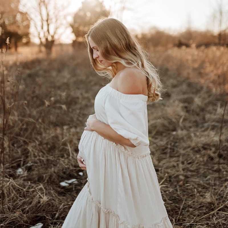 Boho Gown Maternity Photography Long Dress Clothes Pregnant Women for Baby shower Photo Shoot Dress Props AccessoriesT250311