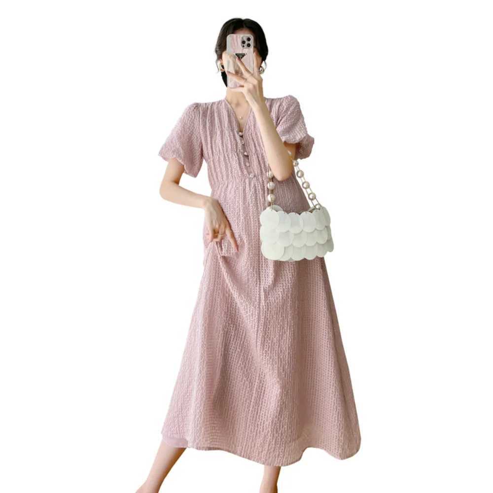Summer Maternity Women Dresses V-neck Short sleeved Pregnant Womens Dress Pink Sweet Pregnant Women Dress Maternity Maxi DressT250311