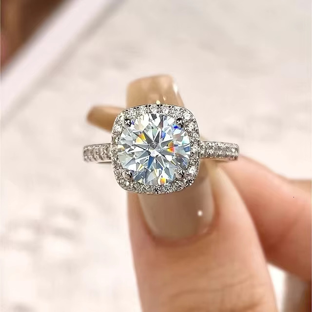 FOXI Fine Rings Synthetic Gemstone Moissanite Engagement Ring Women 925 Sterling Silver VVS Moissanite Wedding Ring