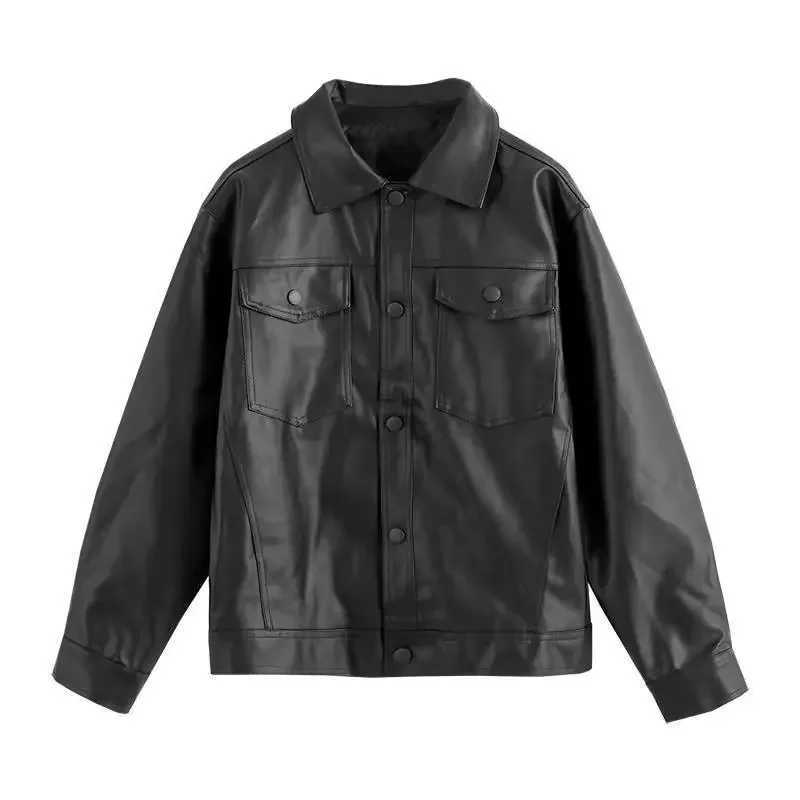 2023 New Motorcycle Leather Jacket Mens Spring Autumn Korean Trendy Versatile Loose Fit Stylish PU Leather JacketT250311