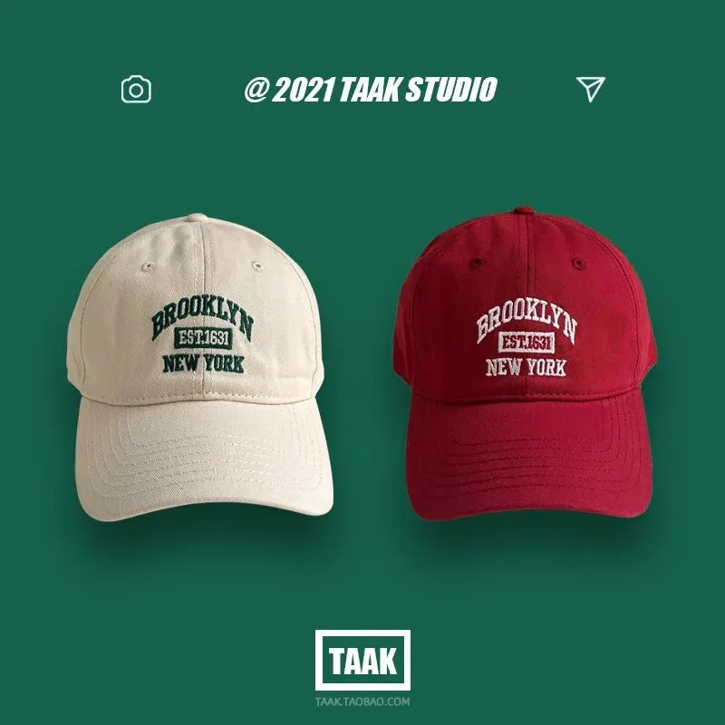 Baseball Hat Womens Spring And Summer Korean Version Ins Street Burgundy Letter Embroidery Cap Men 250311