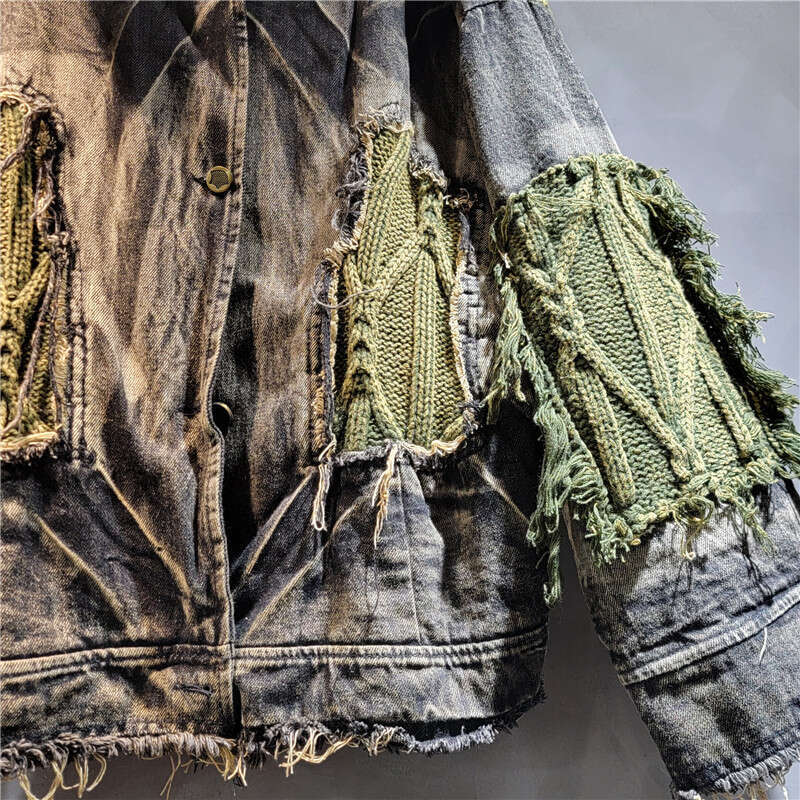 Personalized Distressed Denim Stitching Fried Dough Twists Wool Contrast Hooded Cardigan Thickened Plush Short Coat For Winter Women