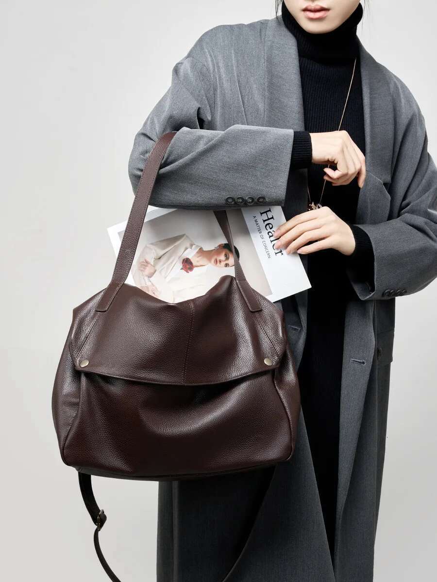 Genuine Large Capacity Women Shoulder Handbag Europe Style Soft Cow Leather Bag Simple Casual Women's Bag Tote
