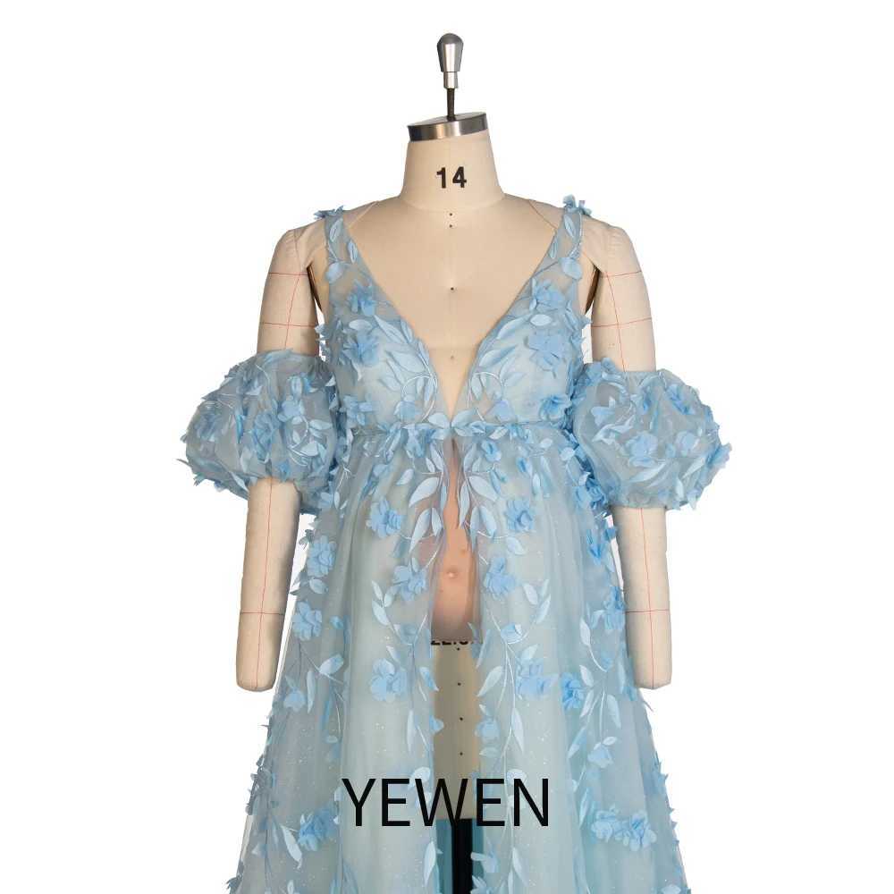 Elegant sparkling mesh floral dress for pregnant women baby shower blue dress for pregnant women YW243138 X250224