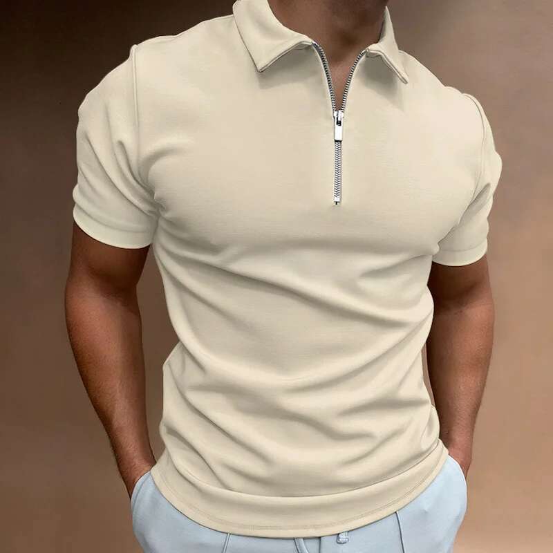 Summer Men's Solid Color Polo Shirt Short Sleeve Turn-Down Collar Zipper Tshirts &For Men Casual Streetwear New Male Tops