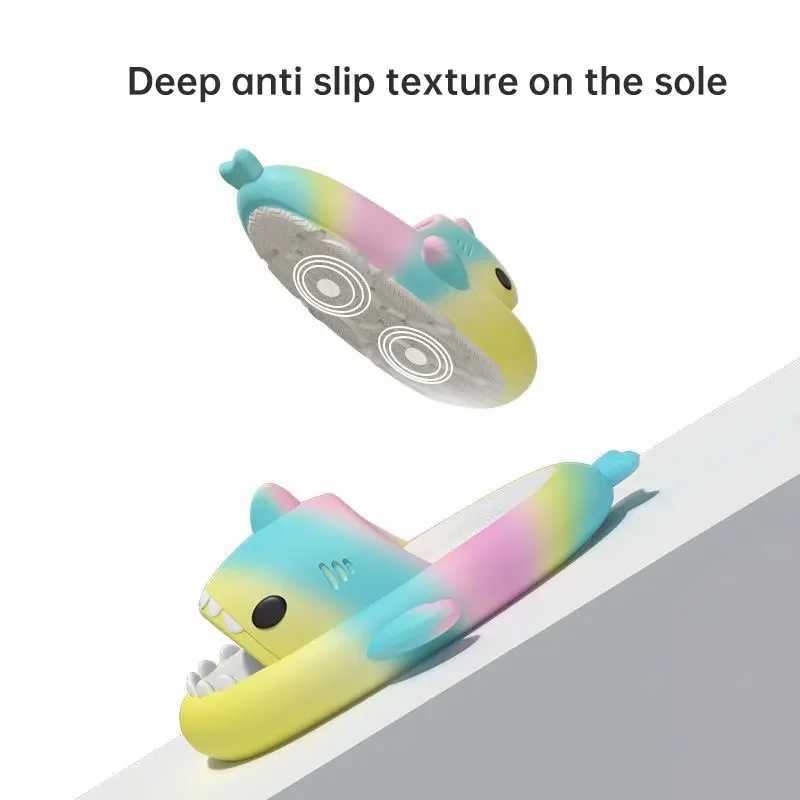 ColourChildrenSlippersSharkFlipFlopsSoftSoleCartoonSlipperWome Man Bathroom Sandal EVA Non-slip Children Shoes Sandals FlipFlopsT250311