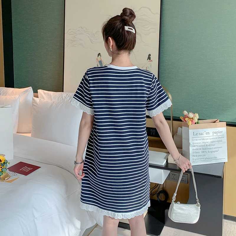 Maternity Summer Striped Nursing Dress Clothes Cotton Long Sleeve Loose Stylish Slimming Dress for Pregnant Women Mom DressT250311