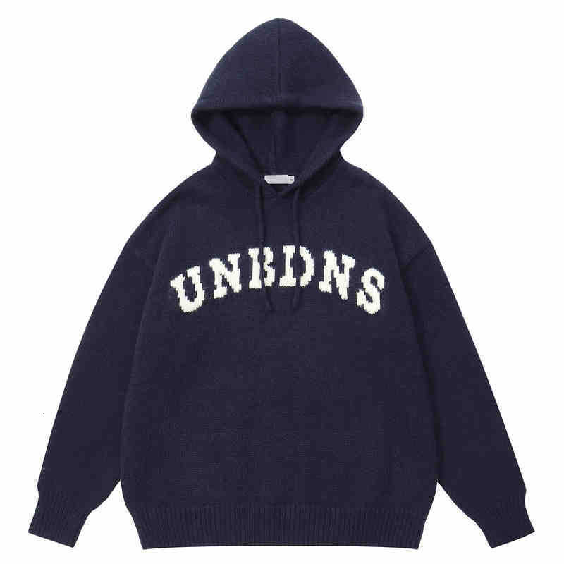 American high street vintage letter knitted sweater mens jacket trendy brand loose and versatile hooded pullover sweatshirt men 241209