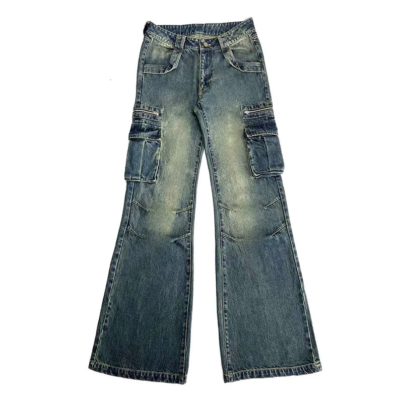 Womens blue bagged cargo jeans Harajuku Y2k 90s aesthetic high waisted Trouser 2000s oversized vintage clothing 250311