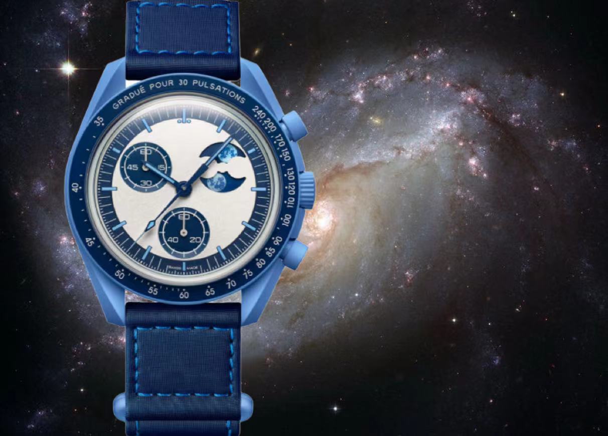 Limited Edition 1965 Uranus Moon Watch for Men and Women 42mm Dial, Black Nylon Strap, Bioceramic Quartz Movement