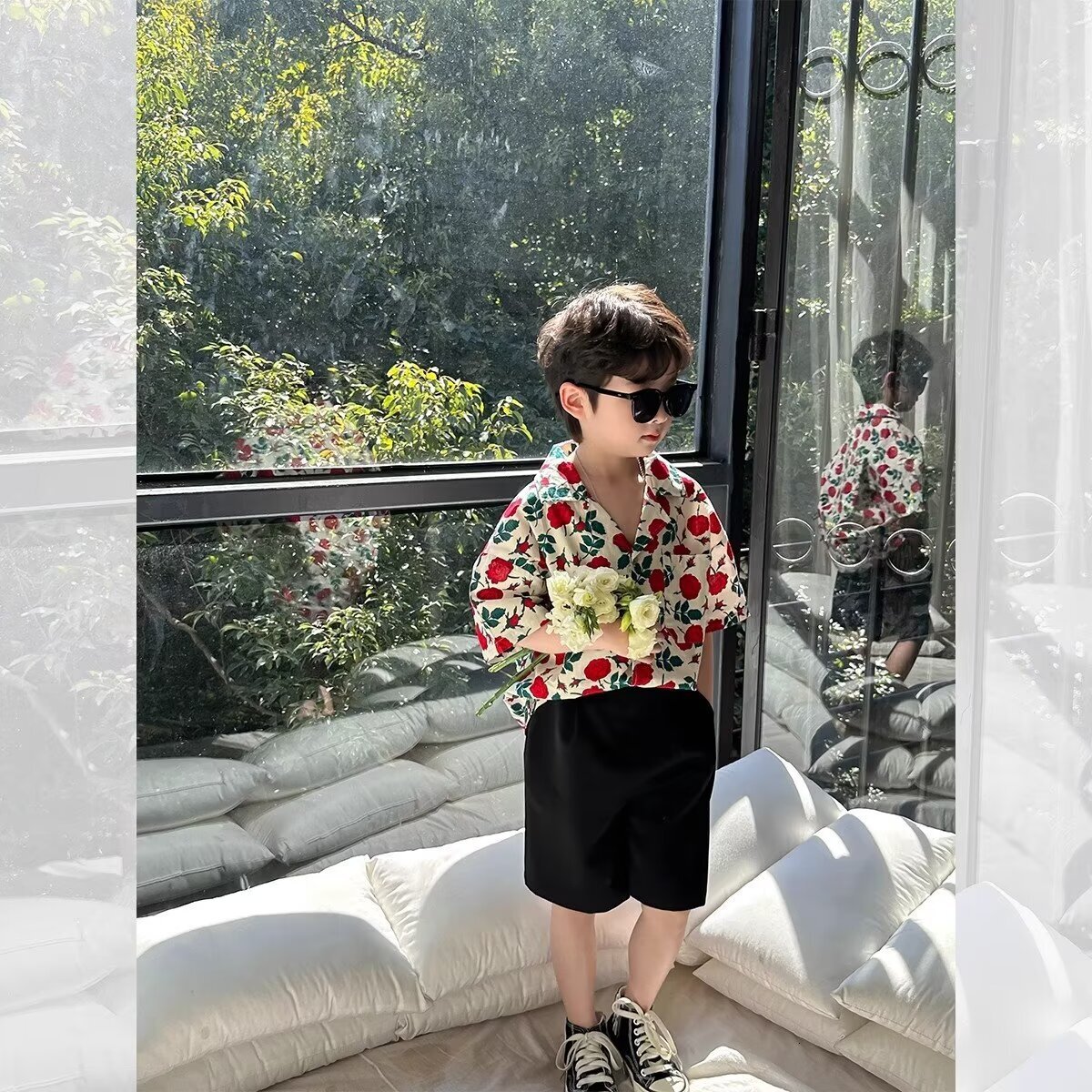 Ddmyshoesvip Hawaiian Flower Boys Summer Brand Top Short Sleeve Shirt Design Sense High End Coat Trendy