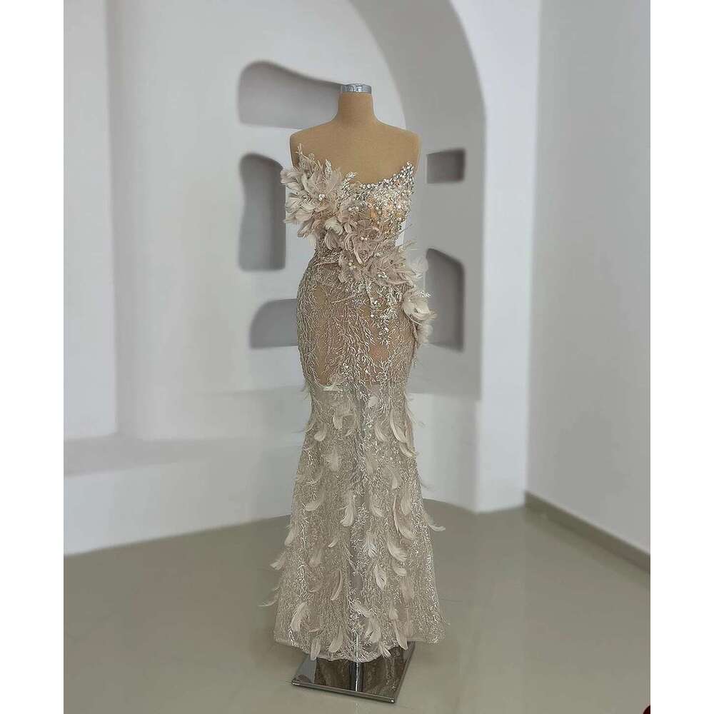 Pearl Mermaid Sexy Ball Gown Feather Strapless Formal Evening Esnte Sequins Lace Custom Party Dresses prom