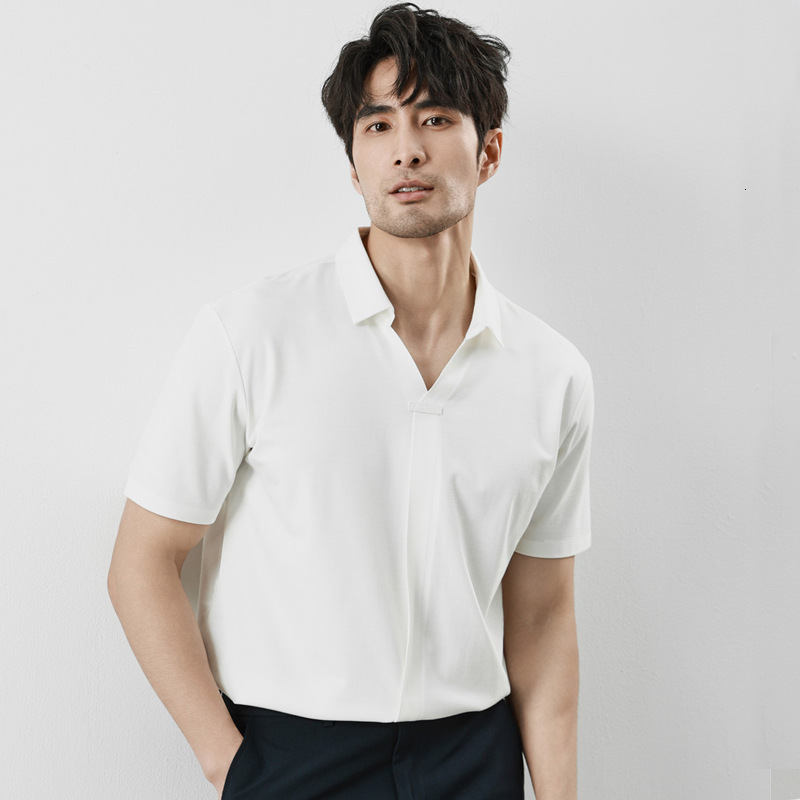 Traceless pressure glue short sleeved POLO shirt for summer new T-shirt Korean version high-end ice silk drape high elastic men's clothing tracks