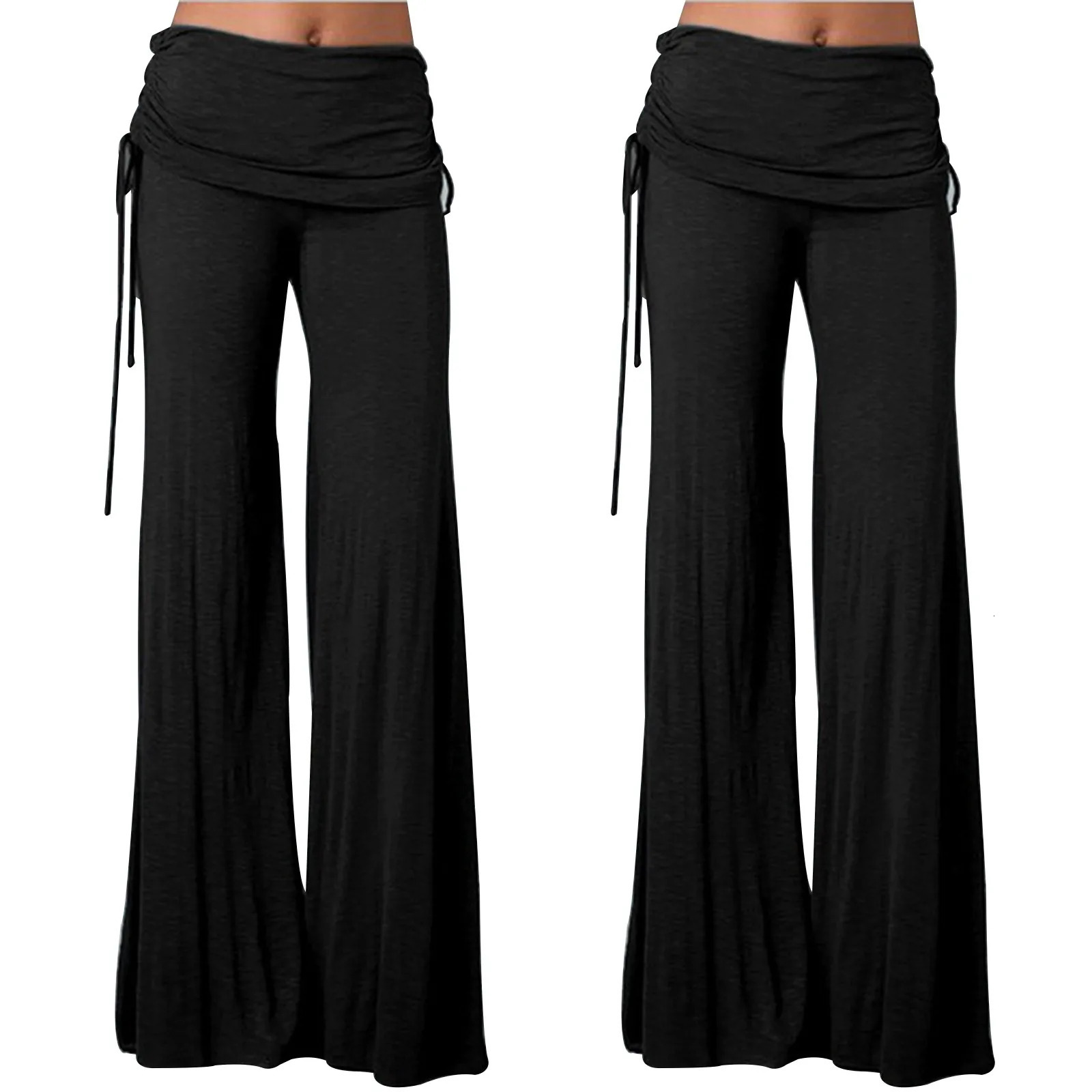 Womens Long Flare Pants Autumn Fashion Casual Wide Leg Solid Color Loose Trousers Female Comfortable Dance Yoga Trousers 250305