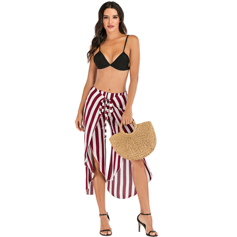 Fashion Women's Knitted Thick Vertical Stripes Loose Flowing Heart Machine Strap Seven Quarter Wide Leg Pants