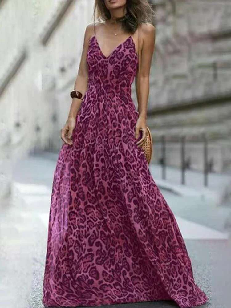 Sexy V Neck Leopard Print Sg Summer Elegant Off Shoulder Long Party Fashion Women Wrap Waist Slim Robe Dress