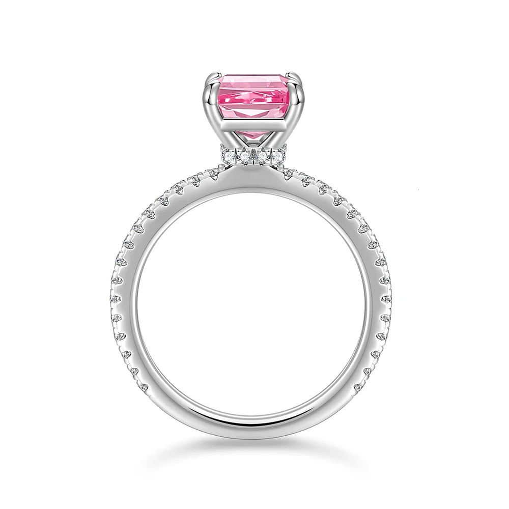 Trumium 3CT 925 Sterling Silver Pink Rectangle Ice Cut 8A Zirconia Rings for Women Gem Engagement Wedding Fine Jewelry Wholesale 250311