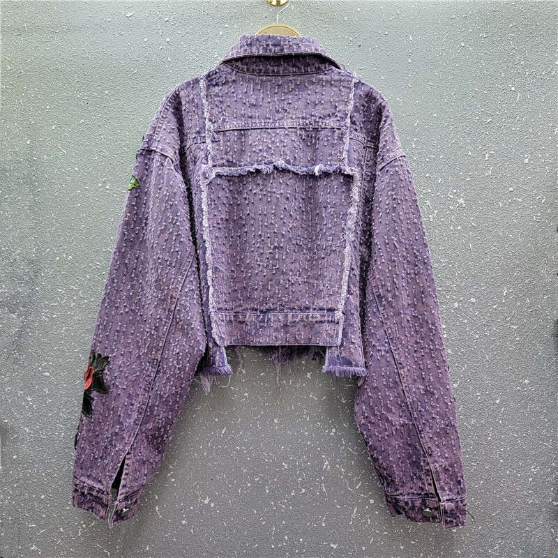 Wind 2024 Spring New Design Sense Heavy Industry Three Dimensional Flower Hairy Short Casual Cowboy Jacket Women's Trendy