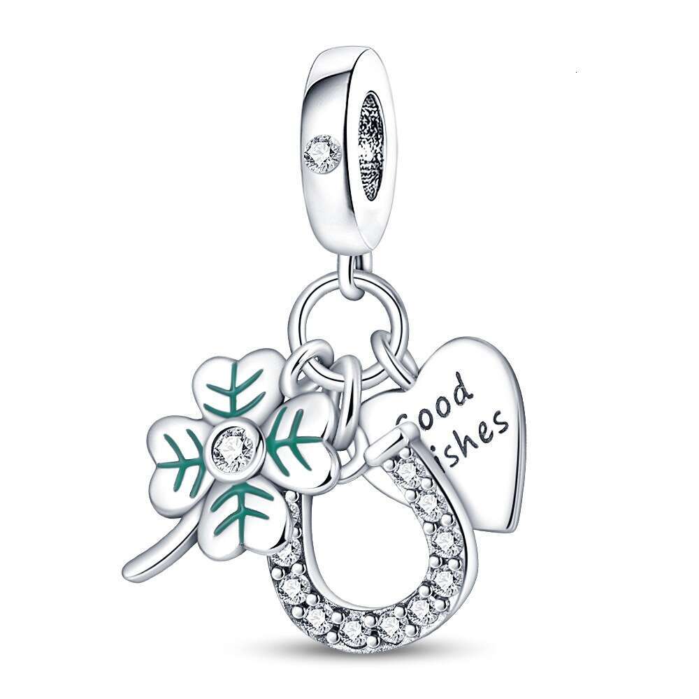 925 Sterling Silver Lucky U-shaped horseshoe clover tree pendant Charms beads Fit bracelet DIY accessory for women gift fashion jewelry wholesale