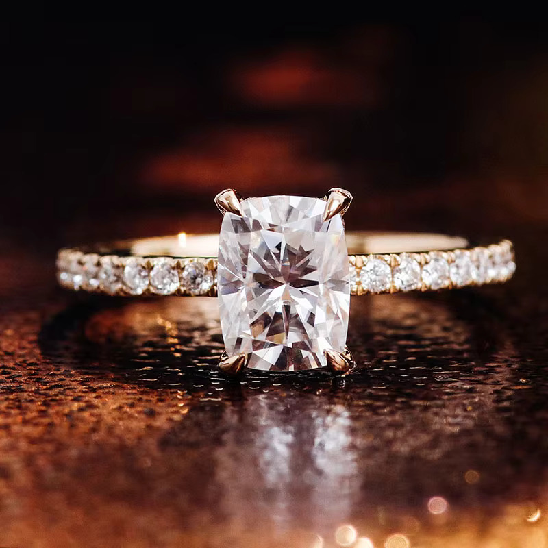 Wholesale Custom Moissanite Jewelry 10k Gold Wedding Engagement Moissanite Diamond Women Radiant Cut Ring