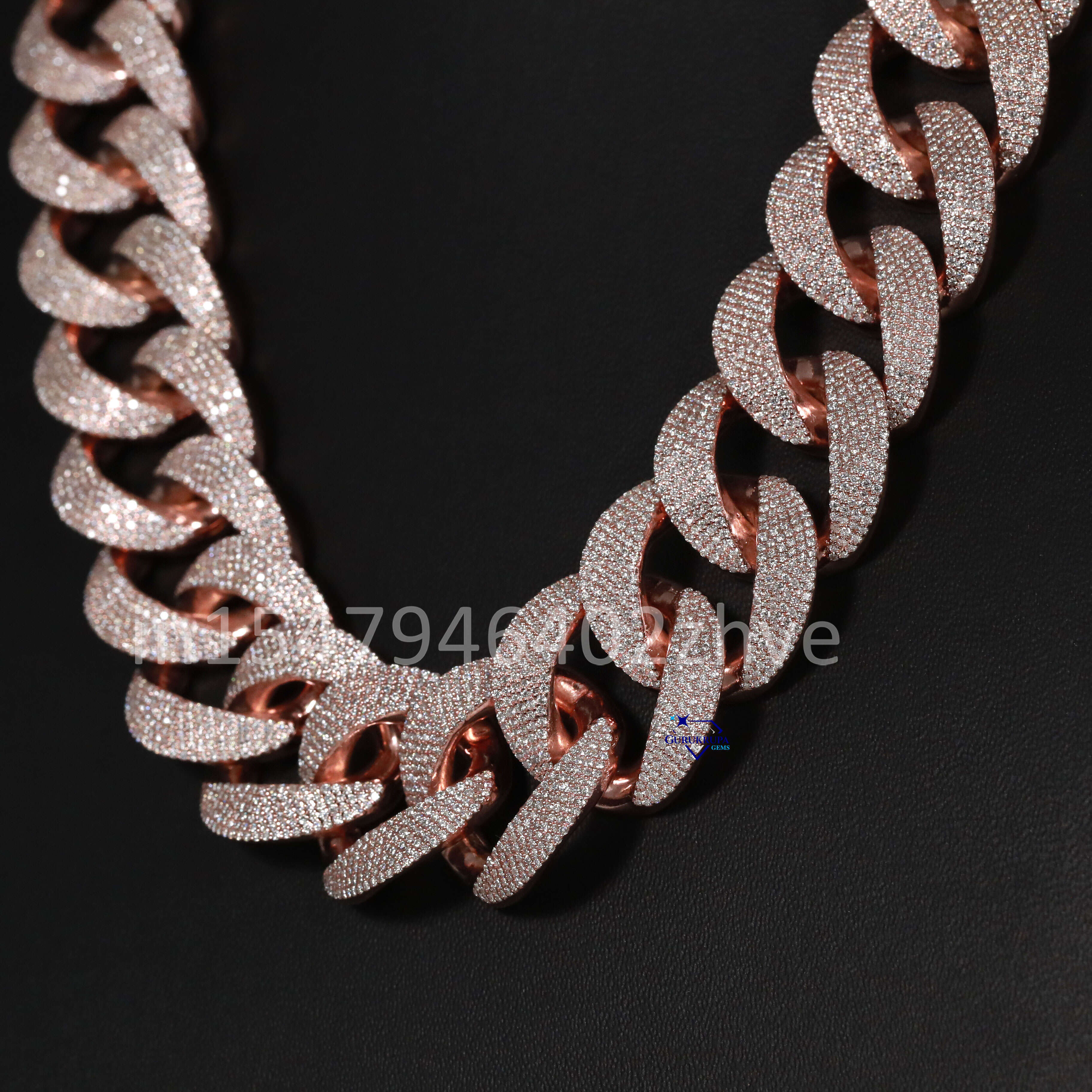 Trendy Sterg Sier Round Cut Lab Grown Dia Necklace Exclusive Frill Hip Hop Cuban Chain Enhanced VVS Clarity Men