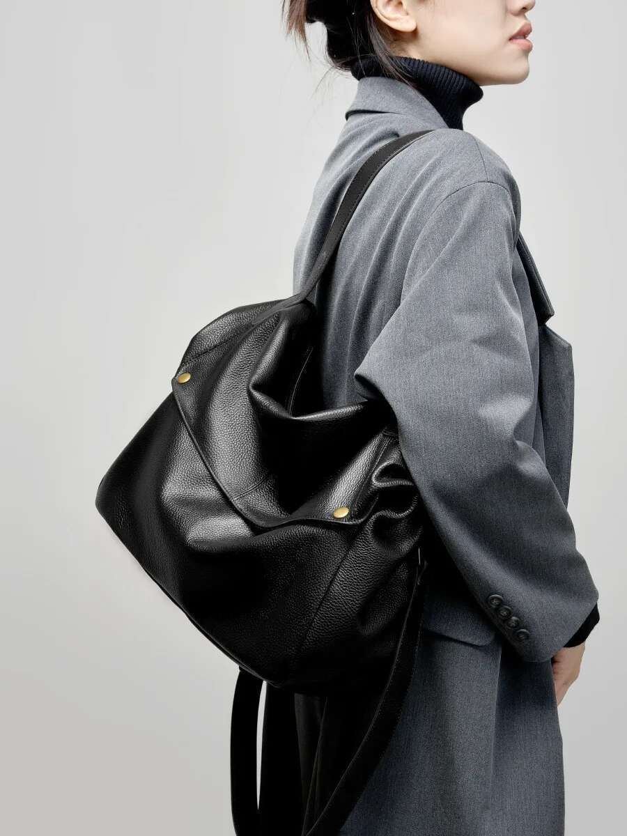 Genuine Large Capacity Women Shoulder Handbag Europe Style Soft Cow Leather Bag Simple Casual Women's Bag Tote