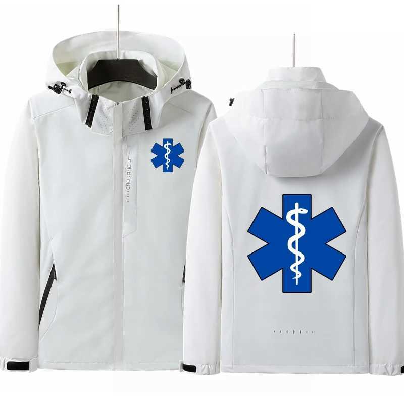 Mens Lightweight Waterproof Rain Jacket Ambulance Hooded Shell Outdoor Raincoat Hiking Windbreaker Jacket CoatT250311