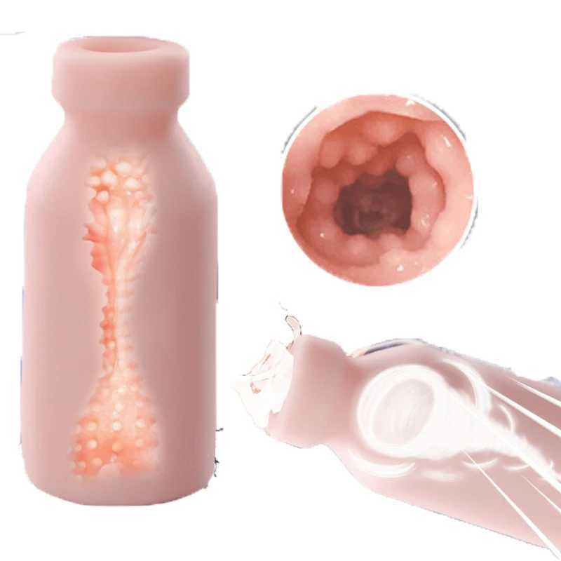 Male Masturbation Cup Milk Bottle Shape Silicone Masturbator Soft Emulational Vaginal Bulge Portable Manual Sex Toys for Man W250311