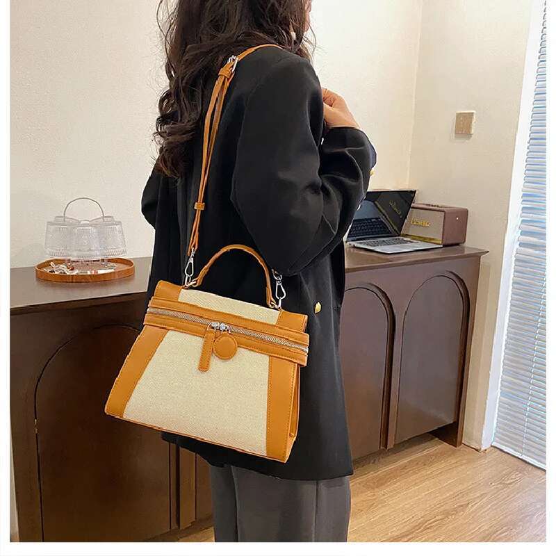 2025 New Fashion Texture Contrast Color Designer Trendy Single Shoulder Women's New Casual Large Capacity Portable Crossbody Bag