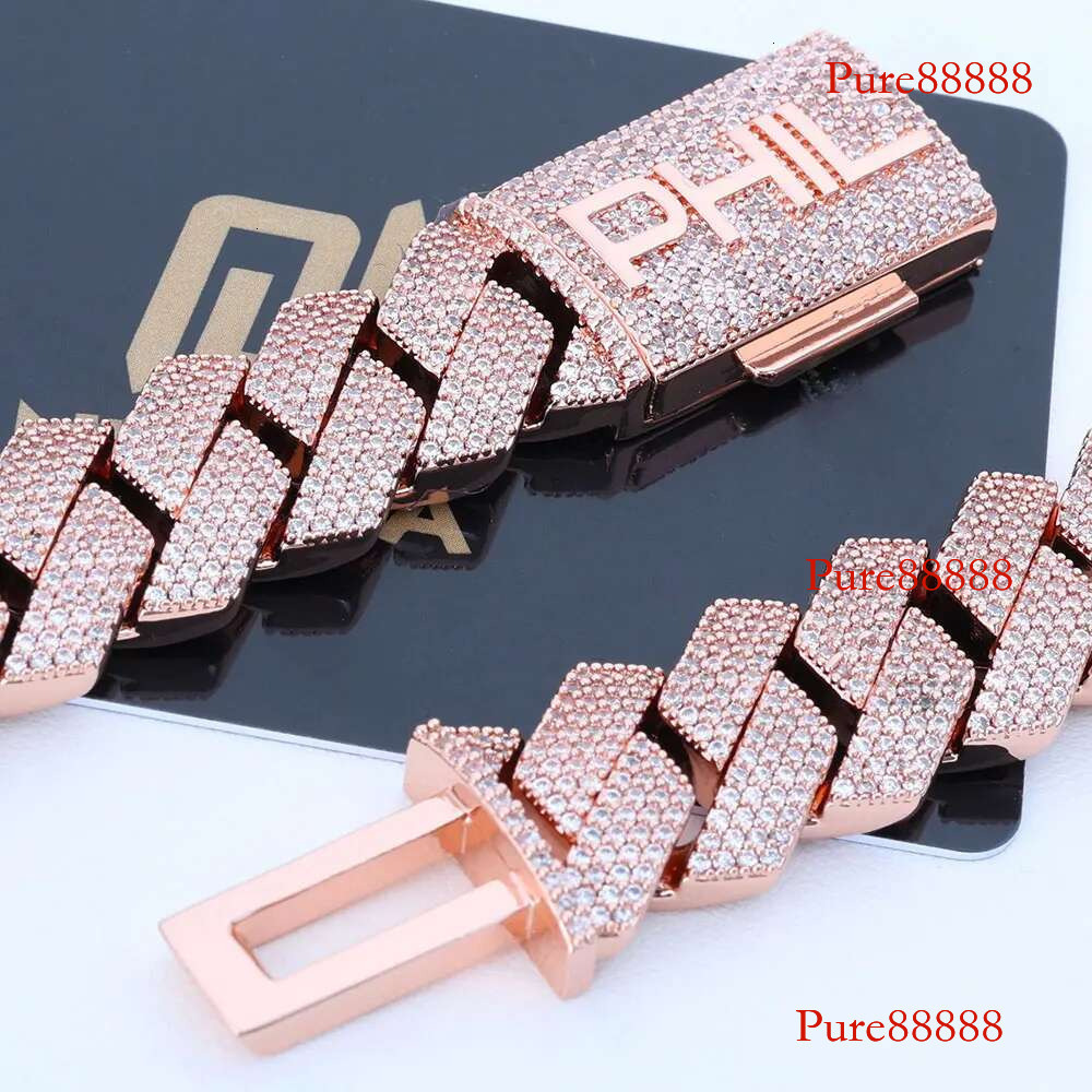 15mm CZ Iced Custom Four Letter Box Clasp Cuban k Chain Man Hip Hop Bg Full Dia Rose Gold Plated Necklace