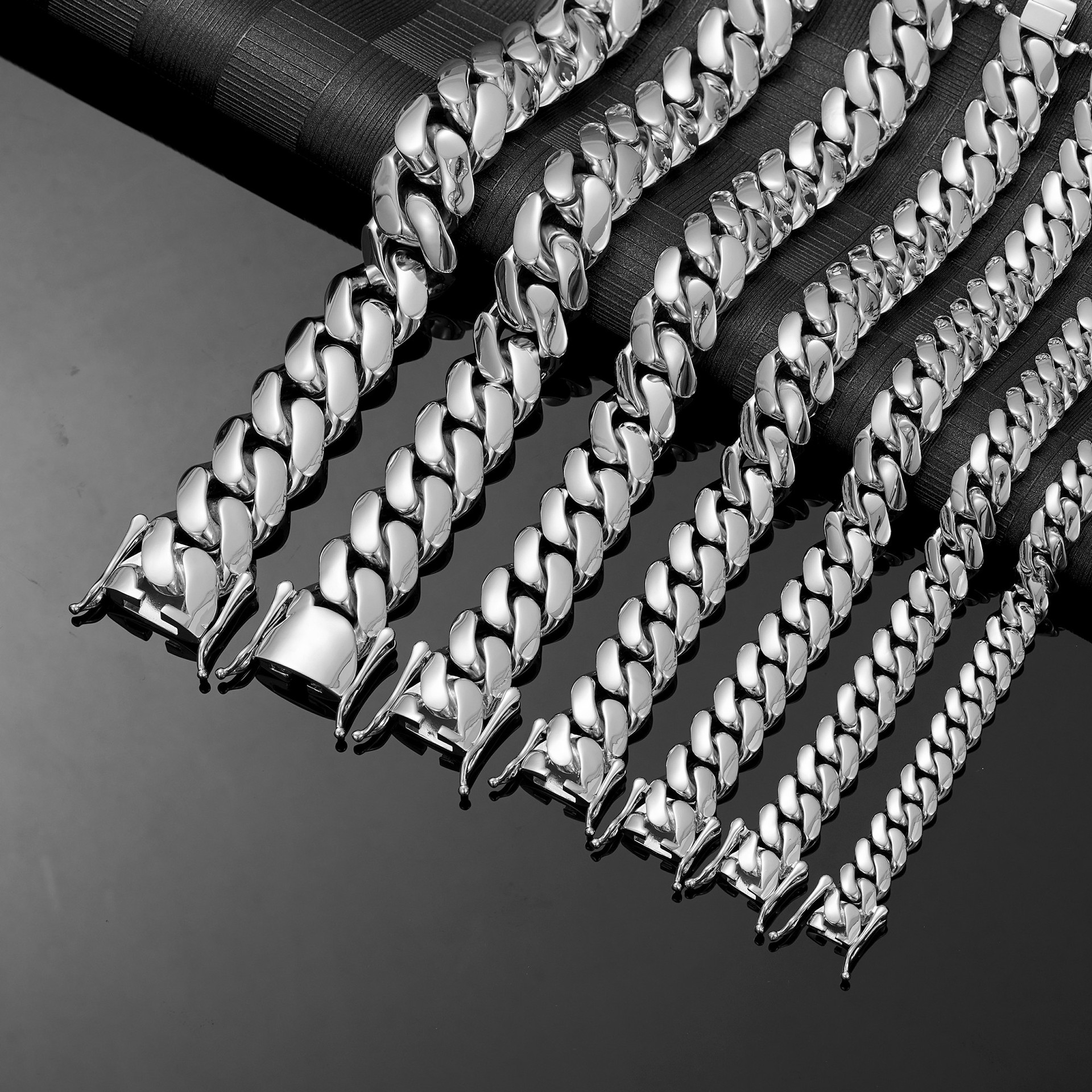 10mm-22mm Solid Stainless Steel Miami Cuban Chain Necklace Bracelet Jewelry For Men