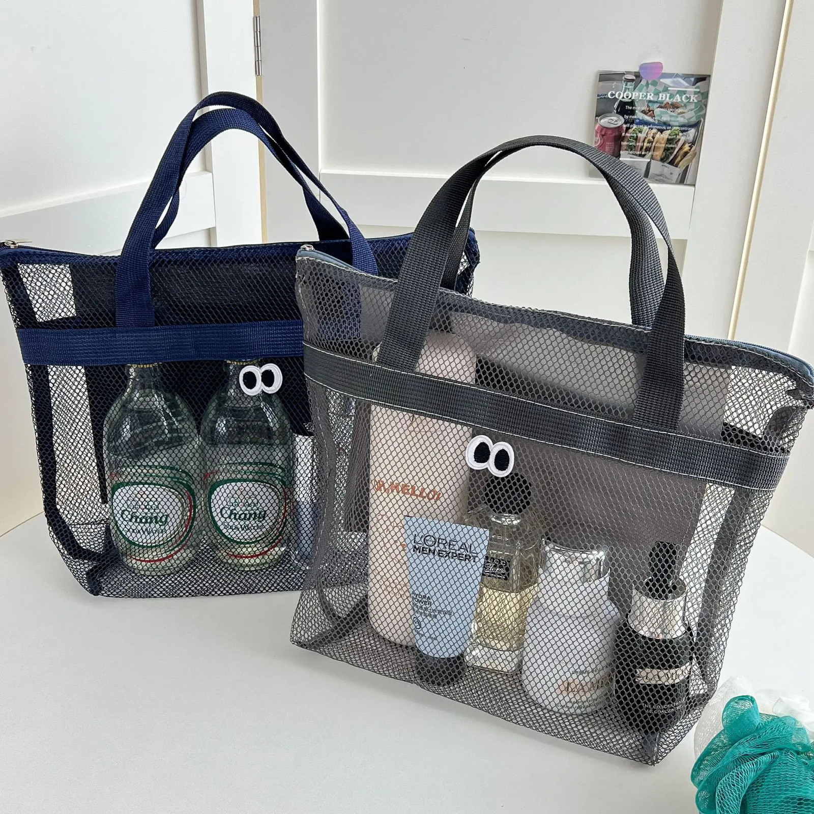 Mesh Large Capacity Makeup Storage Bag Handbags Portable Travel Transparent Waterproof Summer Beach Bag Cosmetic Organizer Pouch R250311