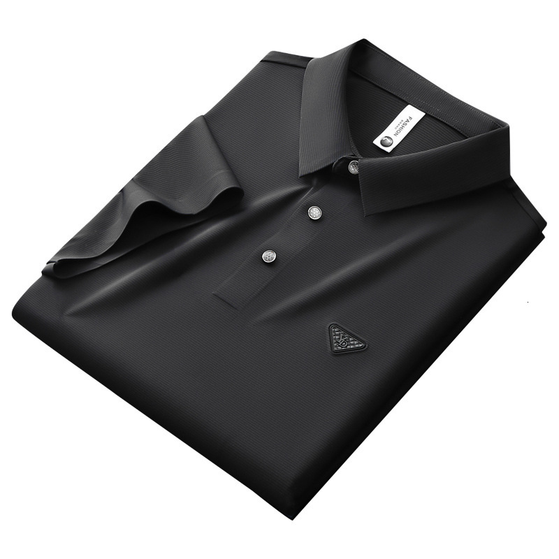 Summer seamless compression glue free short sleeved polo shirt for men, with a sense of ice silk drape, trendy and luxurious men's collar t-shirt