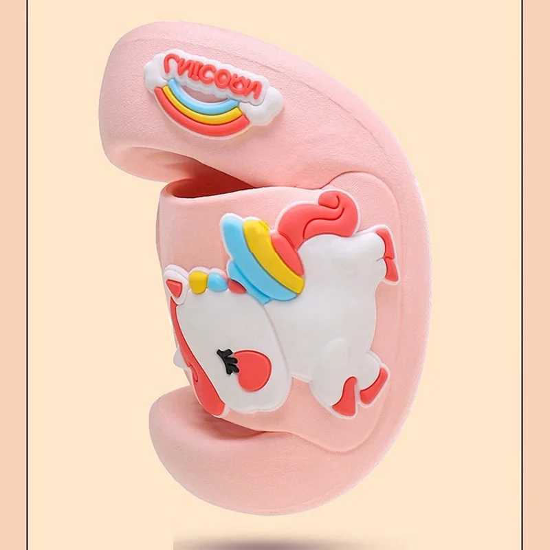 Childrens Slippers Summer Girls Indoor Home Soft Bottom Cartoon Cute Unicorn Baby Little Girl Stepping Shit Feeling SlippersT250311
