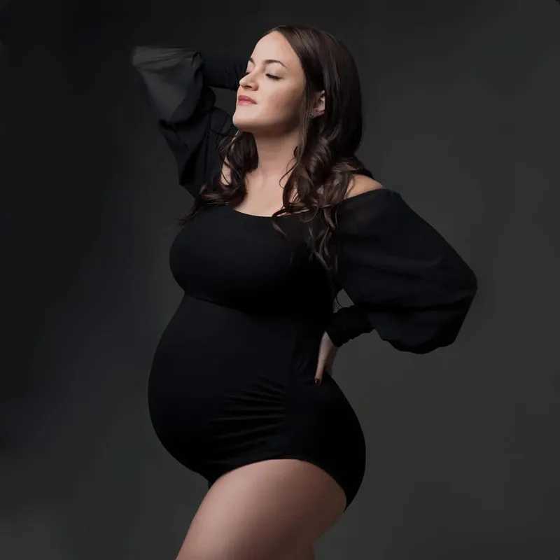 Sexy Black Maternity Bodysuit Stretchy Photography Short Pregnancy Women Dress Photo Shoot Jumpsuits X250224