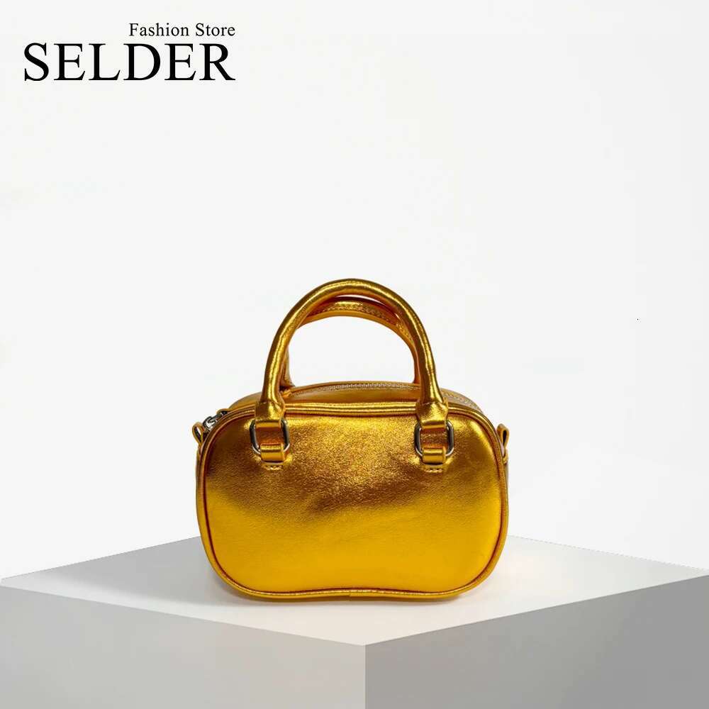 Fashion Casual Style Mini Gold Crossbody Bag Women Boston Top-Handle Handbag