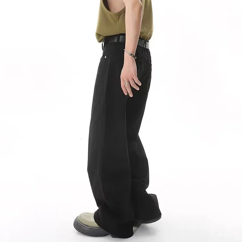 Mens Streetwear Korean Loose Straight Denim Pants Trousers Baggy Beige Jeans Fashion Casual Oversized Wide Leg 250311