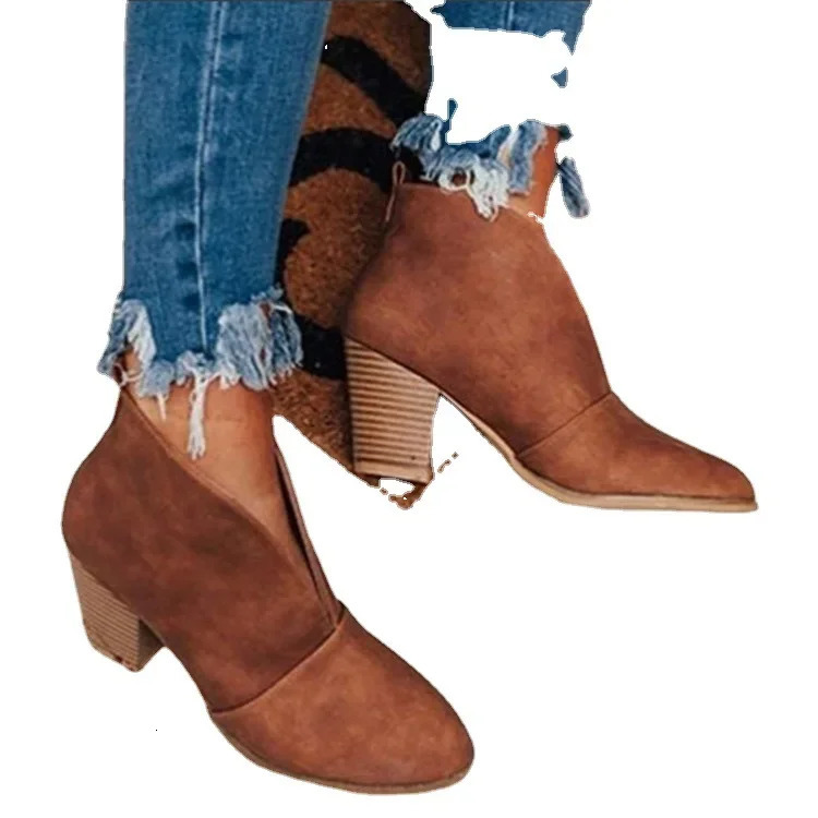 Women Ankle Boots Stacked Heel Booties Chelsea Boots PU Botas Zapatos Block Heels for Women Coturno Feminino 250305