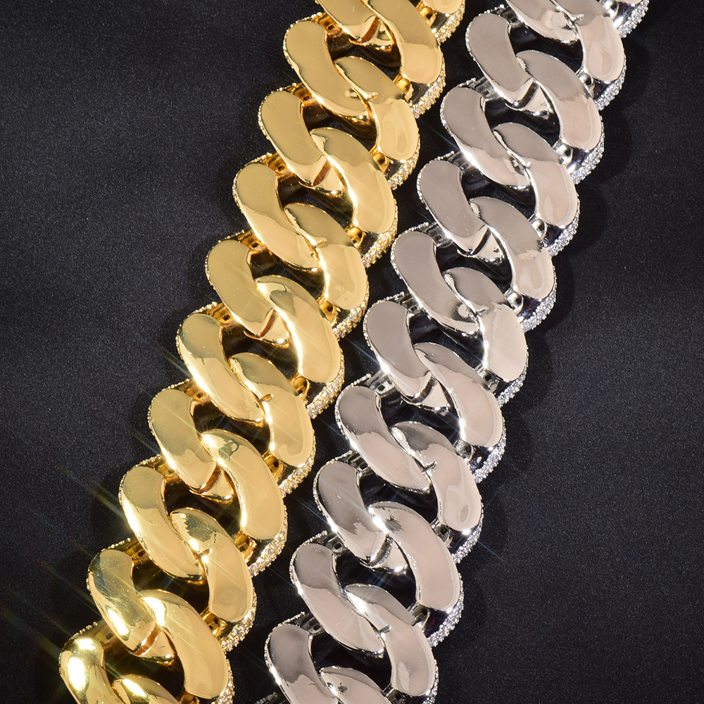 High Quality 28mm Hip Hop Cuban Chain Necklace Bling 5A T Zircon Real Gold Plated Men Hearvy Jewelry