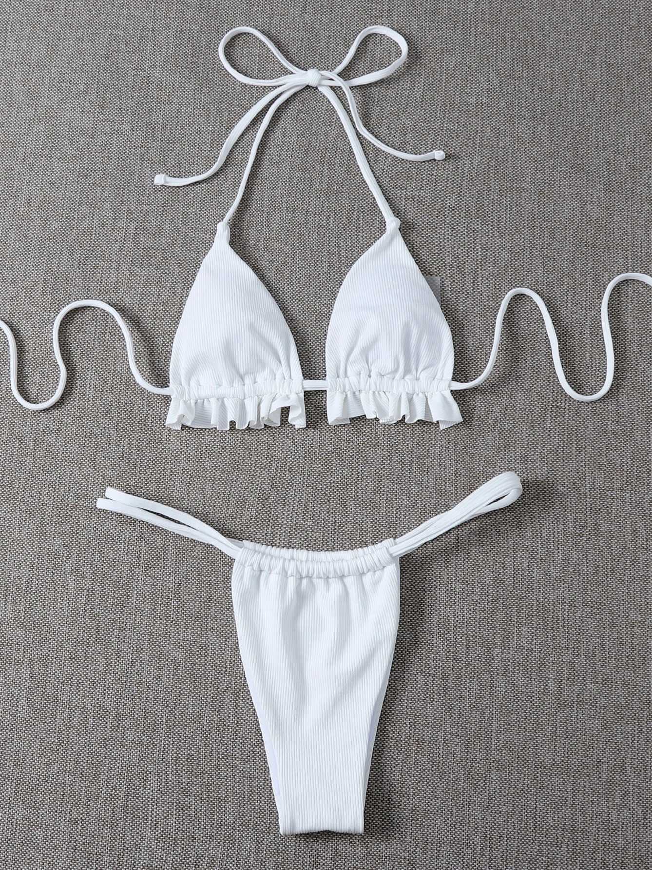 Sexy Ruffle Bikini 2023 Woman Swimsuit Thong Feminine Bikinis Set 2 Pieces Halter Swimwear Women Swimming Wear for Bathing SuitT250310