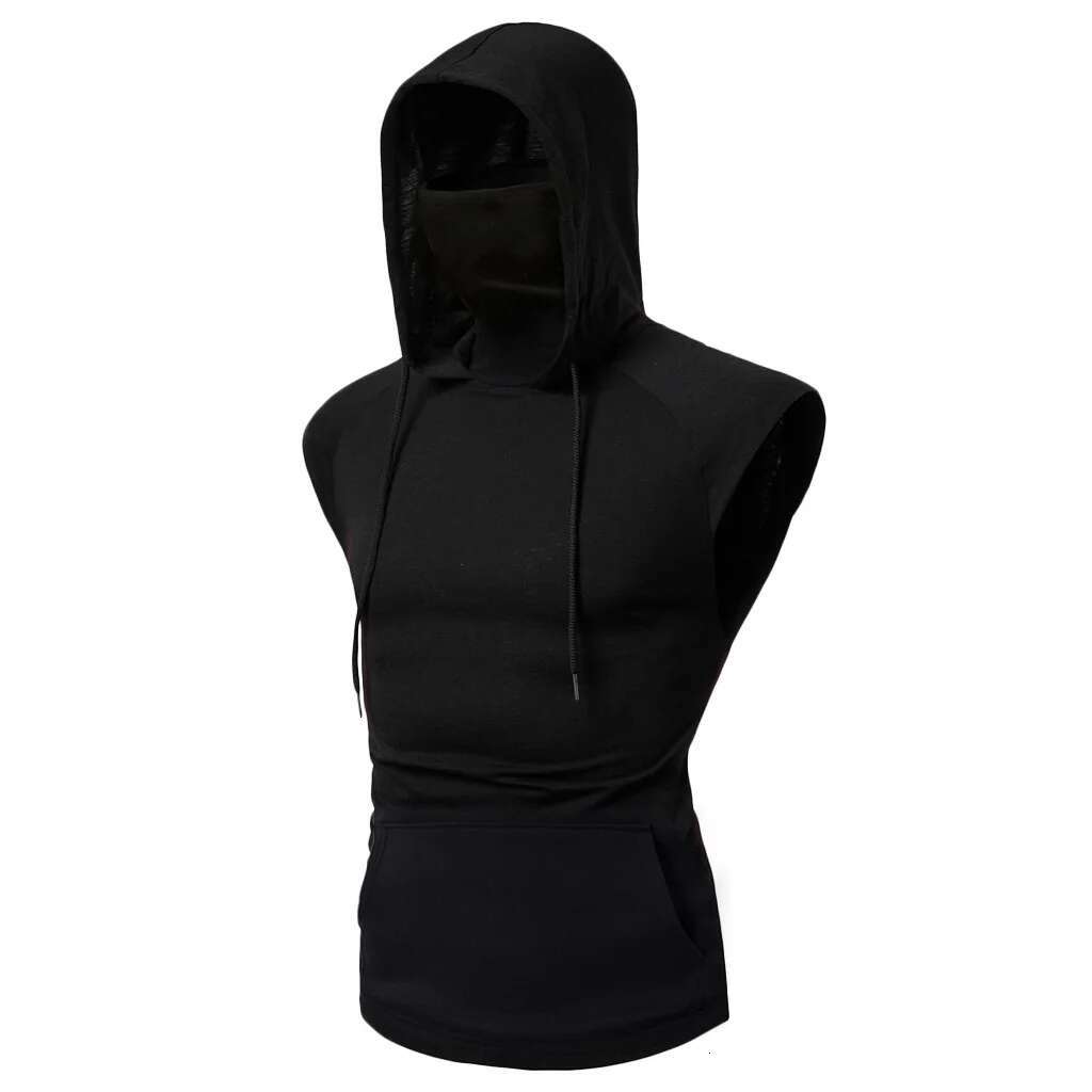 New Mens Gym Thin Long Sleeve Hoodies With Casual Splice Large Mask Hoodie Sweatshirt Hooded Tops Cycg